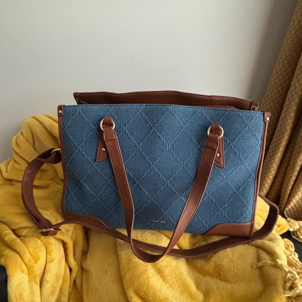 Denim and Brown Quilted Women's Bag